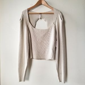 Free People Cream Scoop Neck Open-Back Sweater